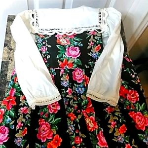 Rare Editions girls size floral 4 dress with battenburg lace detail top (set).